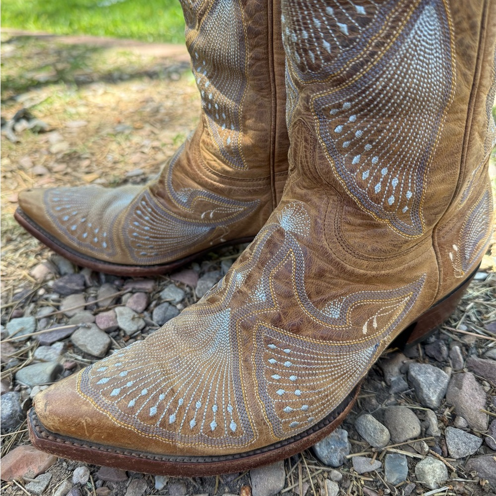 Old Gringo  Boots Brown Light blue  Stitching Western Cowboy Boots. Size 8.5 - Picture 8 of 9
